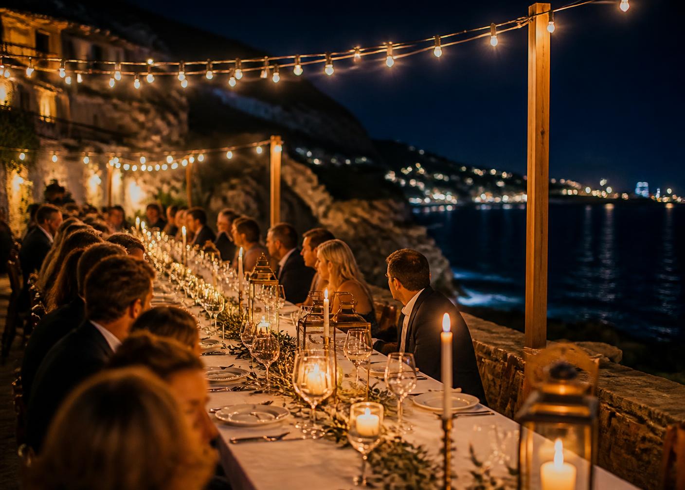 Corporate group at a seaside dinner in Cyprus organised by Bubble 58